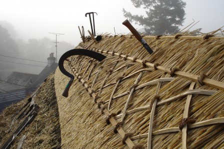 hazel stick to attach thatched roofs